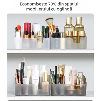 Dulap-oglindă cu spațiu de depozitare pentru cosmetice, organizator pentru rujuri și pensule de machiaj