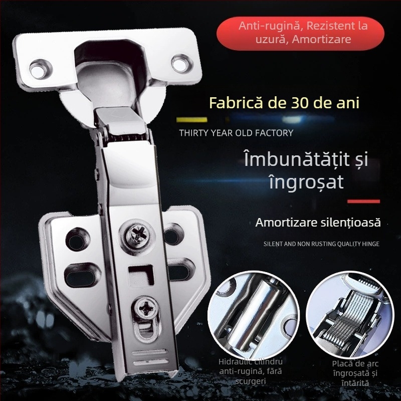 Balama din oțel inoxidabil cu amortizare în două etape, finisaj gunmetal negru, model F, pentru uși de dulap și garderobă, rezistentă la ruginire și durabilă.