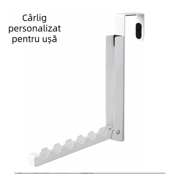 Cuier de prosoape pentru ușa băii, din fier, finisaj alb, design modern minimalist, suportă până la 10 kg