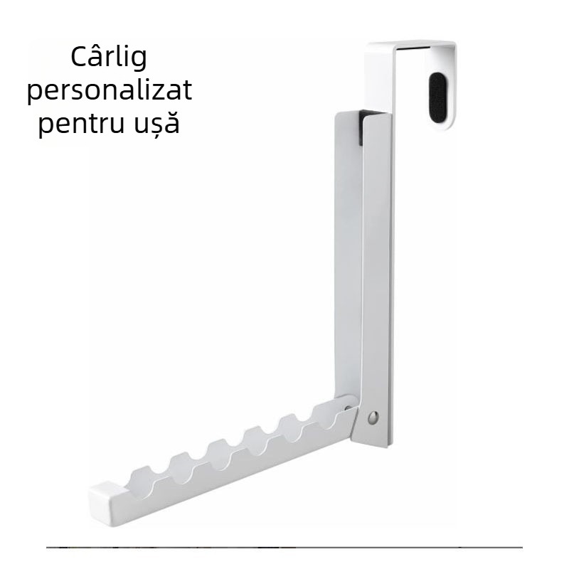 Cuier de prosoape pentru ușa băii, din fier, finisaj alb, design modern minimalist, suportă până la 10 kg