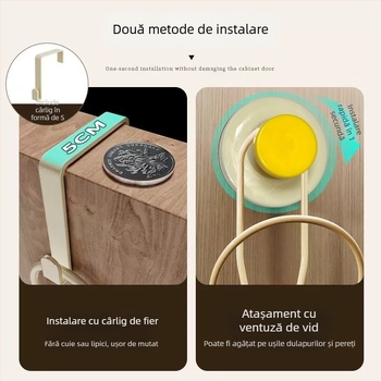 Cuier cu ventuză pentru ușă, pentru pălării, eșarfe și genți, fără găuri, rezistent la deformare