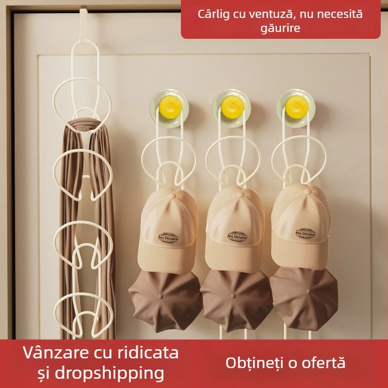 Cuier cu ventuză pentru ușă, pentru pălării, eșarfe și genți, fără găuri, rezistent la deformare