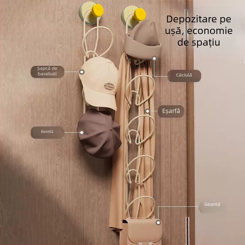 Cuier cu ventuză pentru ușă, pentru pălării, eșarfe și genți, fără găuri, rezistent la deformare