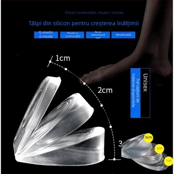 Talpă interioară din silicon, invizibilă, pentru creșterea înălțimii la pantofi sport unisex; pernă pentru călcâi; parțială; absorbția șocurilor