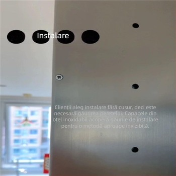 Pegboard din oțel inoxidabil cu cârlige, montare fără găuri, sistem de depozitare pentru perete sau birou
