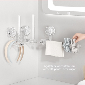 Raft rotativ pentru accesorii de păr și bijuterii, cu ventuză, montare pe perete