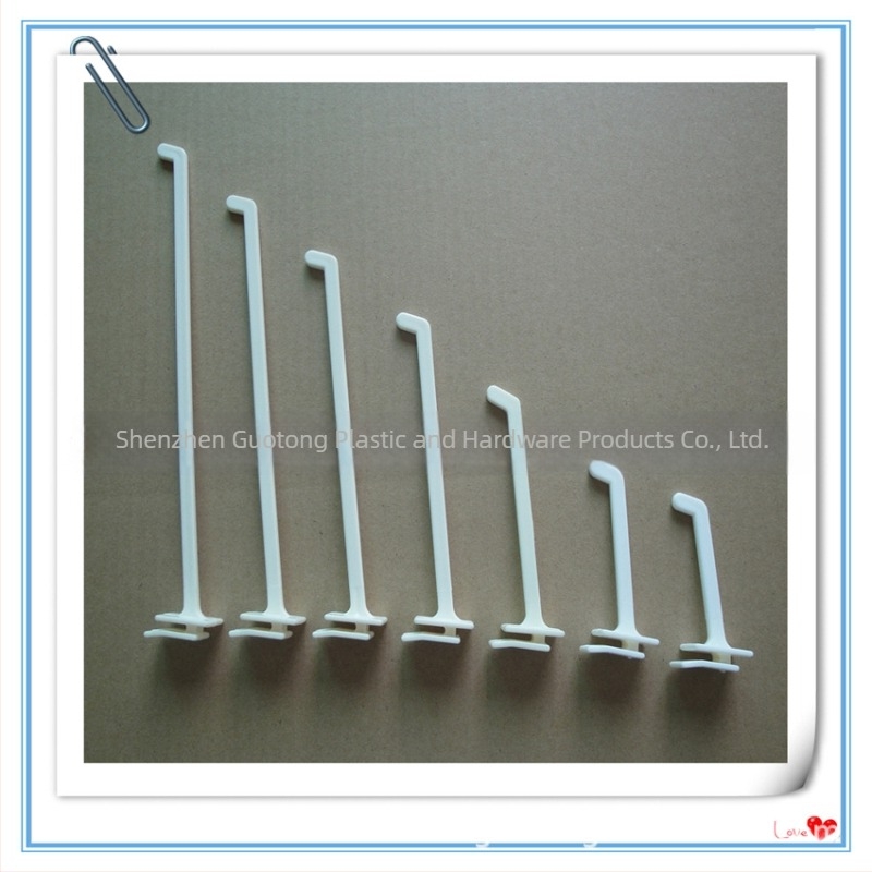 Cârlige din plastic pentru PDQ display rack, cârlige cu braț lung pentru panouri perforate, pentru supermarketuri
