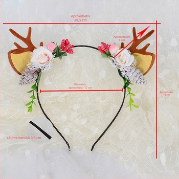 Diademă de Crăciun cu coarne de cerb și urechi pufoase, stil pădure, pentru adulți și copii, accesoriu drăguț pentru petreceri
