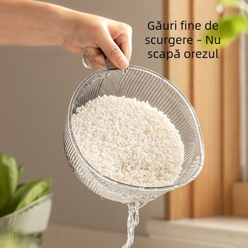 Coș transparent de bucătărie pentru spălat legume și fructe, coș de drenaj multifuncțional, dimensiuni 28×19,5×13 cm