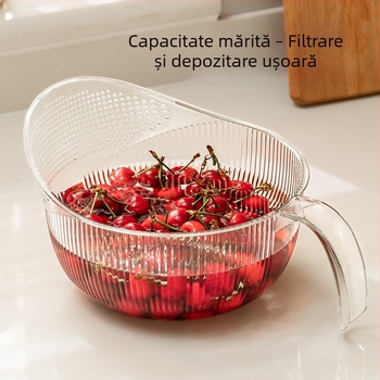 Coș transparent de bucătărie pentru spălat legume și fructe, coș de drenaj multifuncțional, dimensiuni 28×19,5×13 cm