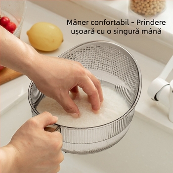 Coș transparent de bucătărie pentru spălat legume și fructe, coș de drenaj multifuncțional, dimensiuni 28×19,5×13 cm