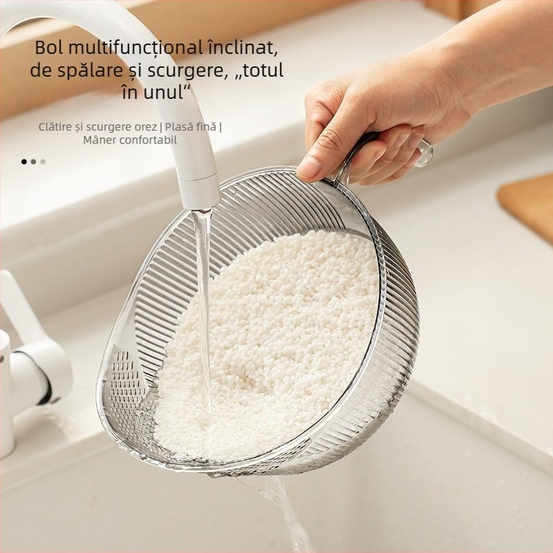 Coș transparent de bucătărie pentru spălat legume și fructe, coș de drenaj multifuncțional, dimensiuni 28×19,5×13 cm