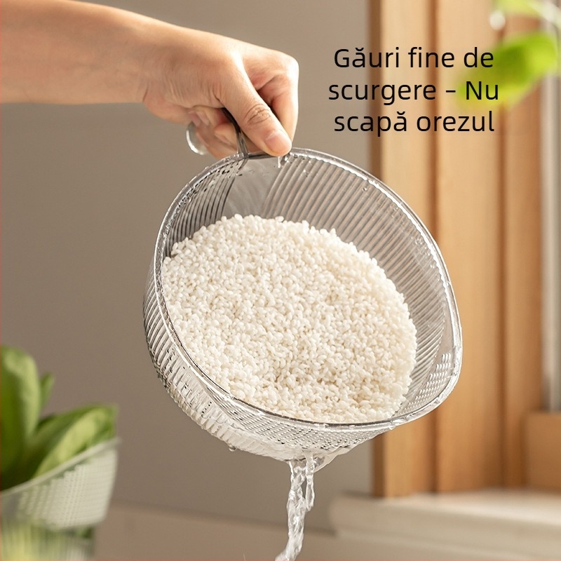 Coș transparent de bucătărie pentru spălat legume și fructe, coș de drenaj multifuncțional, dimensiuni 28×19,5×13 cm