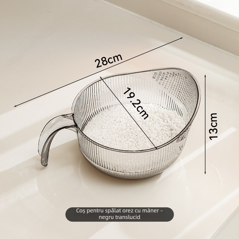Coș transparent de bucătărie pentru spălat legume și fructe, coș de drenaj multifuncțional, dimensiuni 28×19,5×13 cm