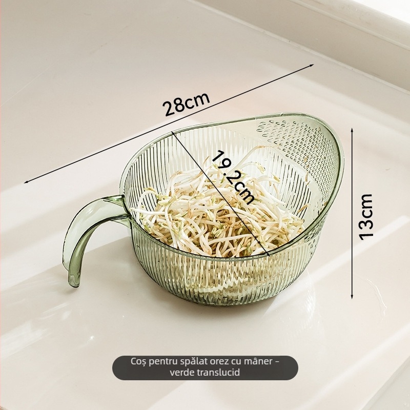 Coș transparent de bucătărie pentru spălat legume și fructe, coș de drenaj multifuncțional, dimensiuni 28×19,5×13 cm