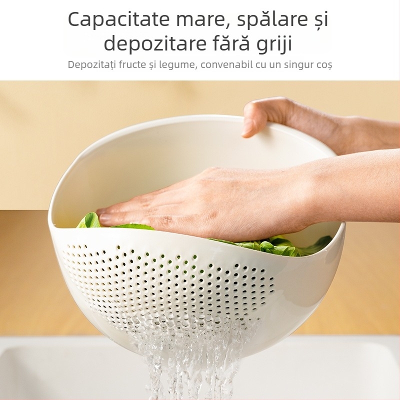 Coș dublu pentru spălarea și scurgerea orezului, cu găuri fine, ABS plastic, design modern pentru blat