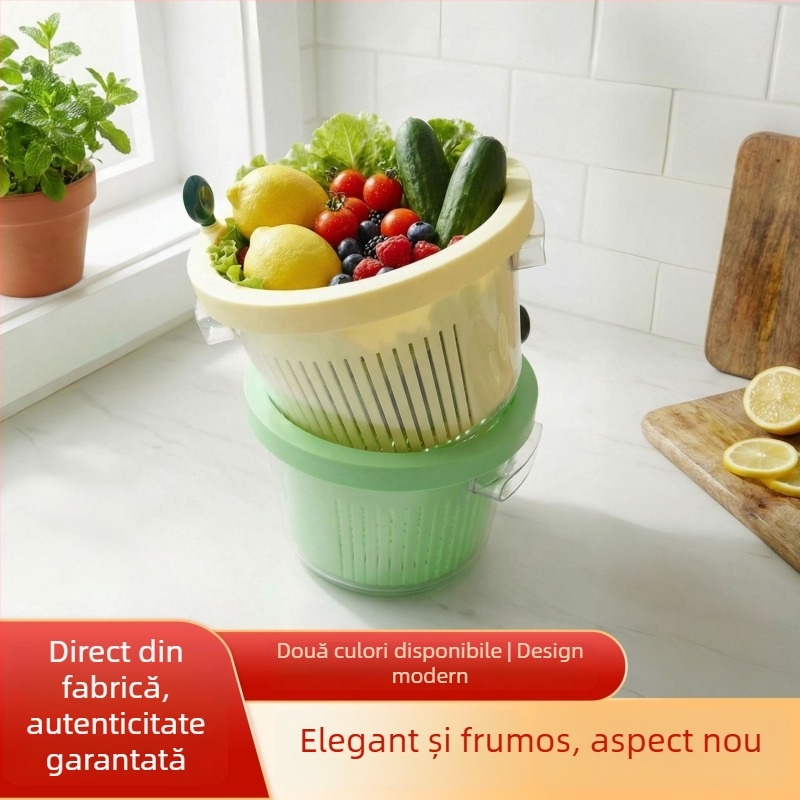 Cos de drenaj cu două niveluri, rotativ, pentru legume și fructe, bazin de depozitare bucătărie
