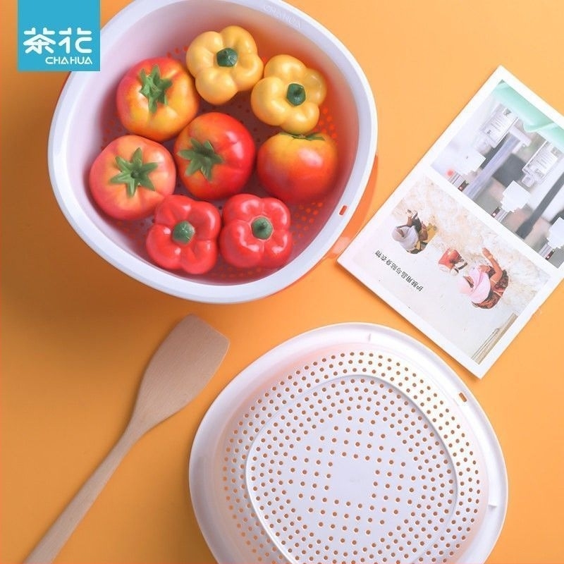 Camellia coș pliabil de scurgere pentru uz casnic, două niveluri pentru spălat fructe și legume, din plastic, pătrat și rotund, bucătărie și depozitare