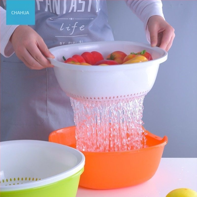 Camellia coș pliabil de scurgere pentru uz casnic, două niveluri pentru spălat fructe și legume, din plastic, pătrat și rotund, bucătărie și depozitare