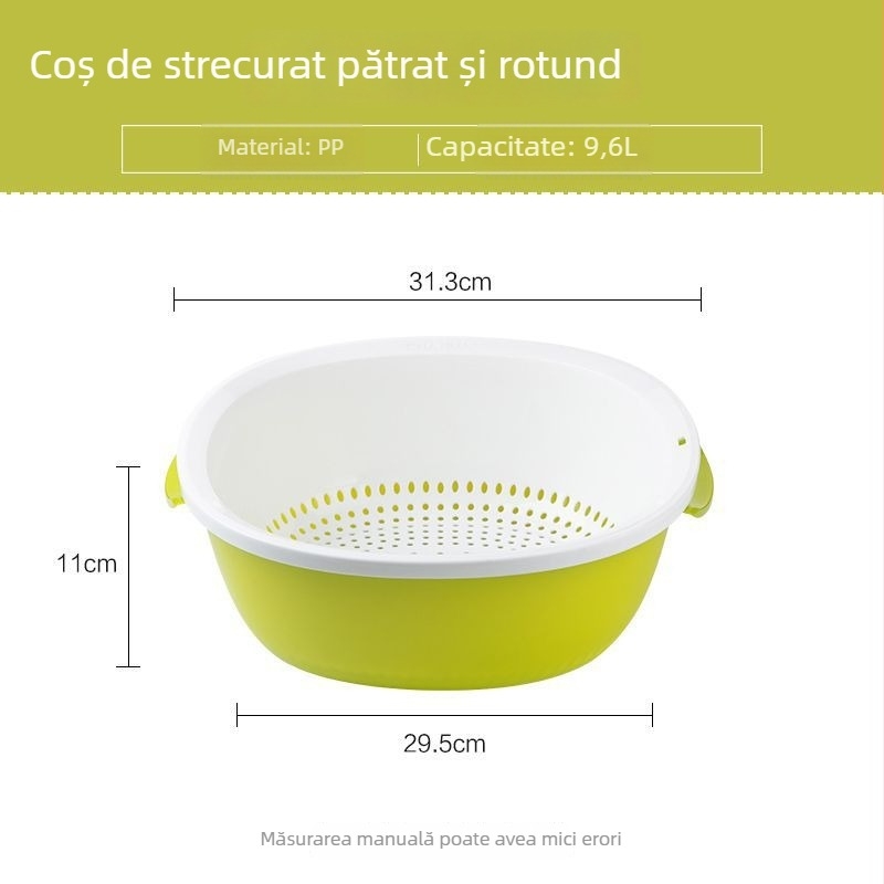 Camellia coș pliabil de scurgere pentru uz casnic, două niveluri pentru spălat fructe și legume, din plastic, pătrat și rotund, bucătărie și depozitare