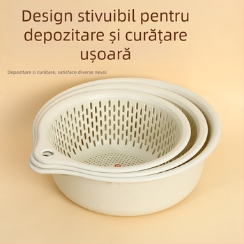 Coș din plastic pentru fructe și legume, cu trei niveluri, scurgere, pentru bucătărie, multifuncțional