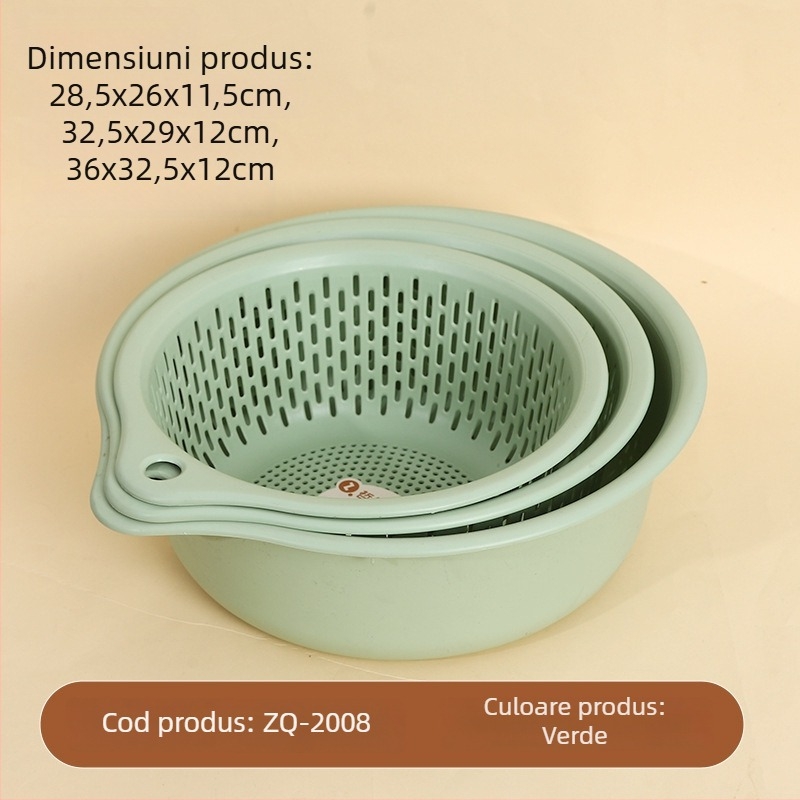 Coș din plastic pentru fructe și legume, cu trei niveluri, scurgere, pentru bucătărie, multifuncțional