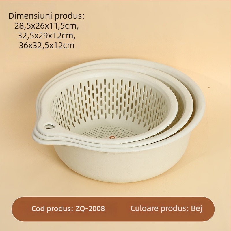 Coș din plastic pentru fructe și legume, cu trei niveluri, scurgere, pentru bucătărie, multifuncțional