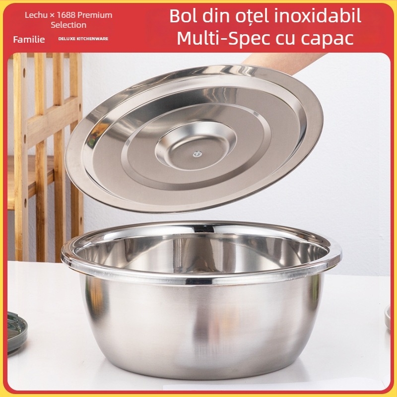 Vas de bucătărie din oțel inoxidabil gros, cu capac