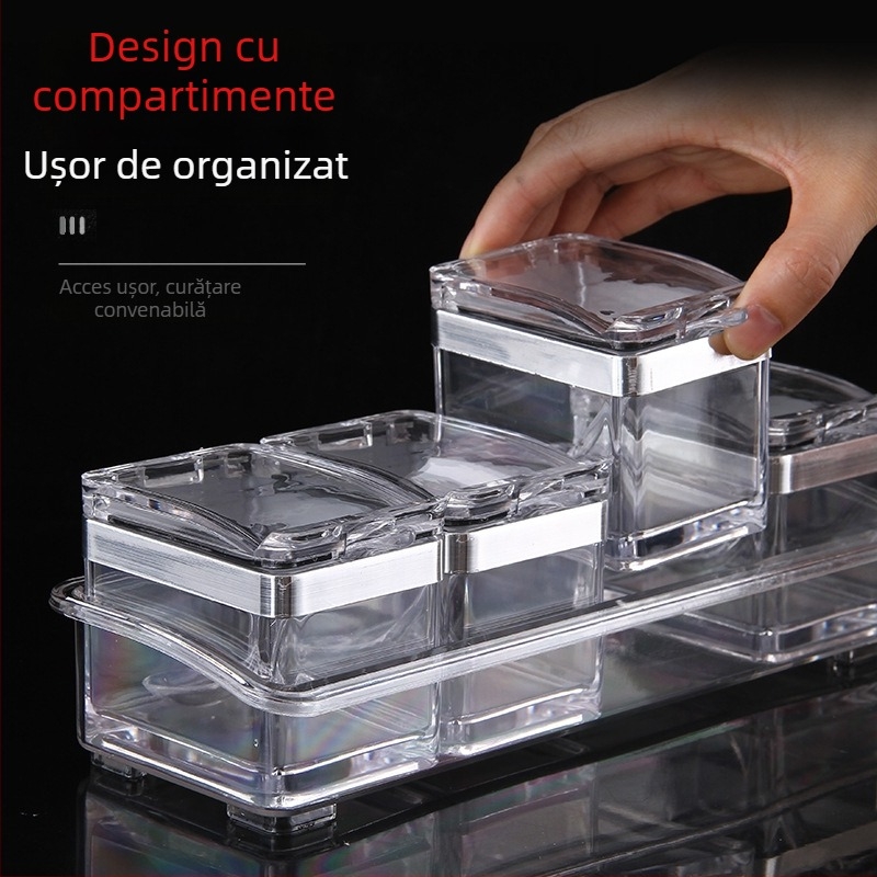 Cutie acrilică pentru condimente de bucătărie, cu compartimente – recipiente din plastic pentru condimente, set