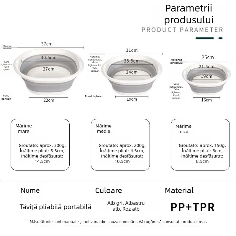 Lighean pliabil pentru uz casnic – bazin de spălat din plastic PP, portabil, pentru spălat bebeluși, picioare, haine și legume