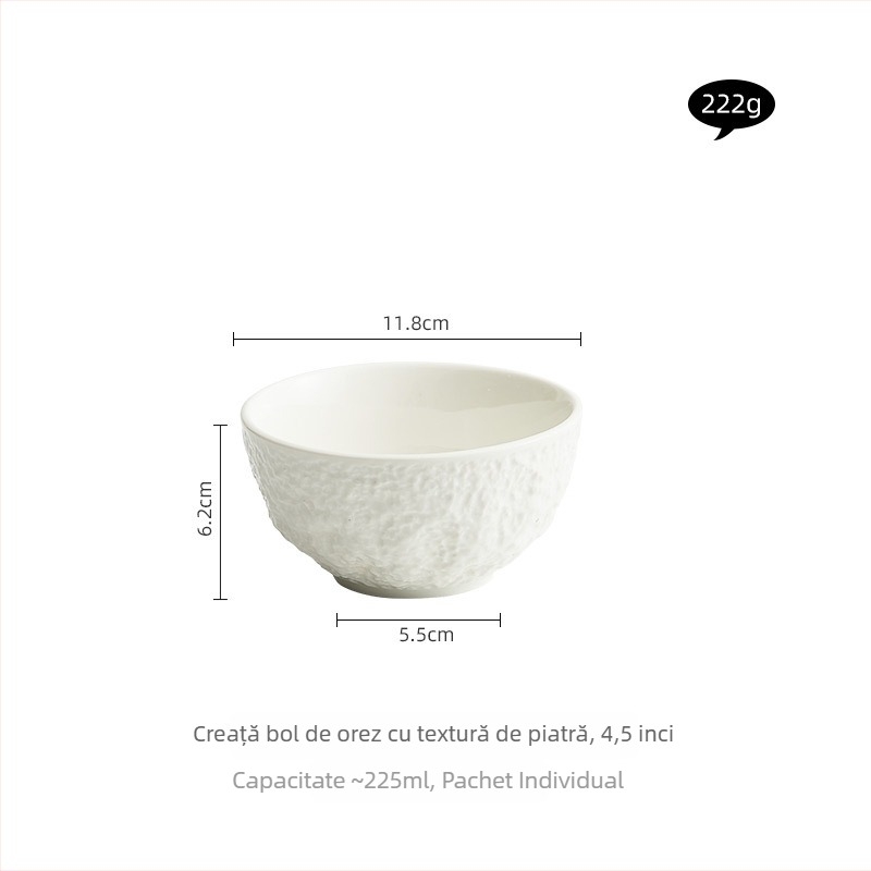 Bol de orez din porțelan cu linguriță, pentru uz casnic, diametru 11 cm, rotund, culoare solidă, stil retro luxos