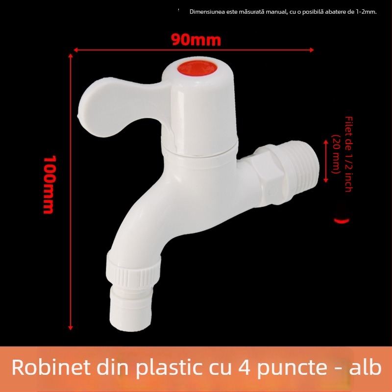 Robinet bucătărie din PVC, pentru mașina de spălat, 1/2 inch, apă caldă și rece, rezistent la fisuri, îngroșat, etanș la scurgeri, uz casnic