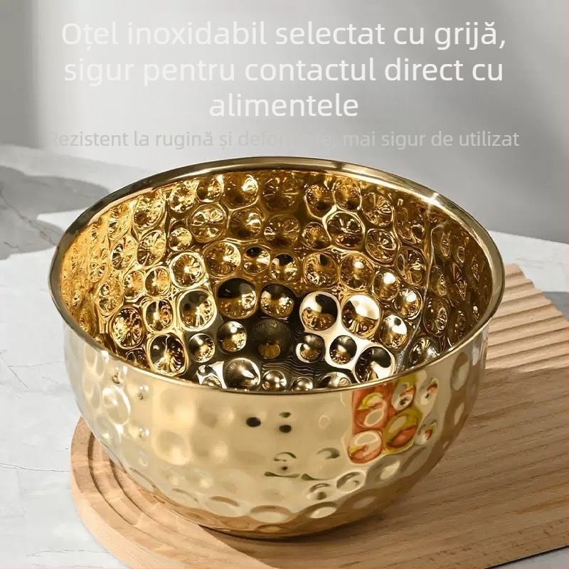 Bol din oțel inoxidabil ciocănit pentru salată, aluat, coacere, fructe, bucătărie de acasă