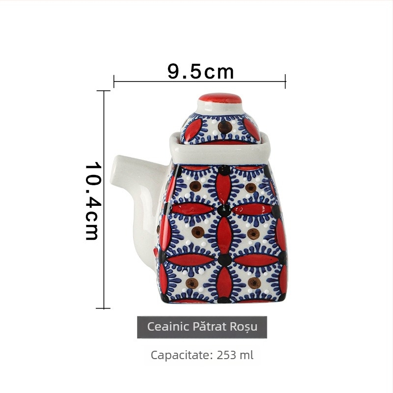 Set de borcane ceramice pentru condimente în stil Nordic, pictate manual – borcănel pentru sare, borcan pentru ulei de ardei iute, borcănel pentru sos satay