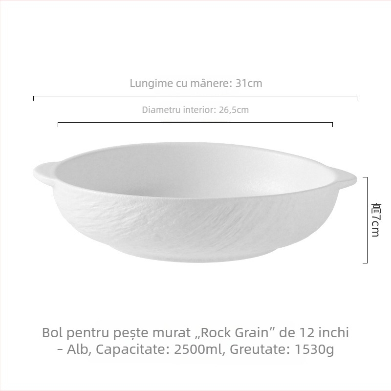 Castron ceramic pentru supă, cu mâner dublu, vas mare pentru tăiței, destinat utilizării casnice și comerciale.
