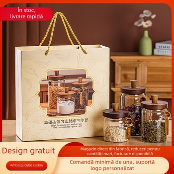 Borcan din sticlă cu vid, capac apăsător – recipient ermetic pentru boabe de cafea, ceai și lapte praf
