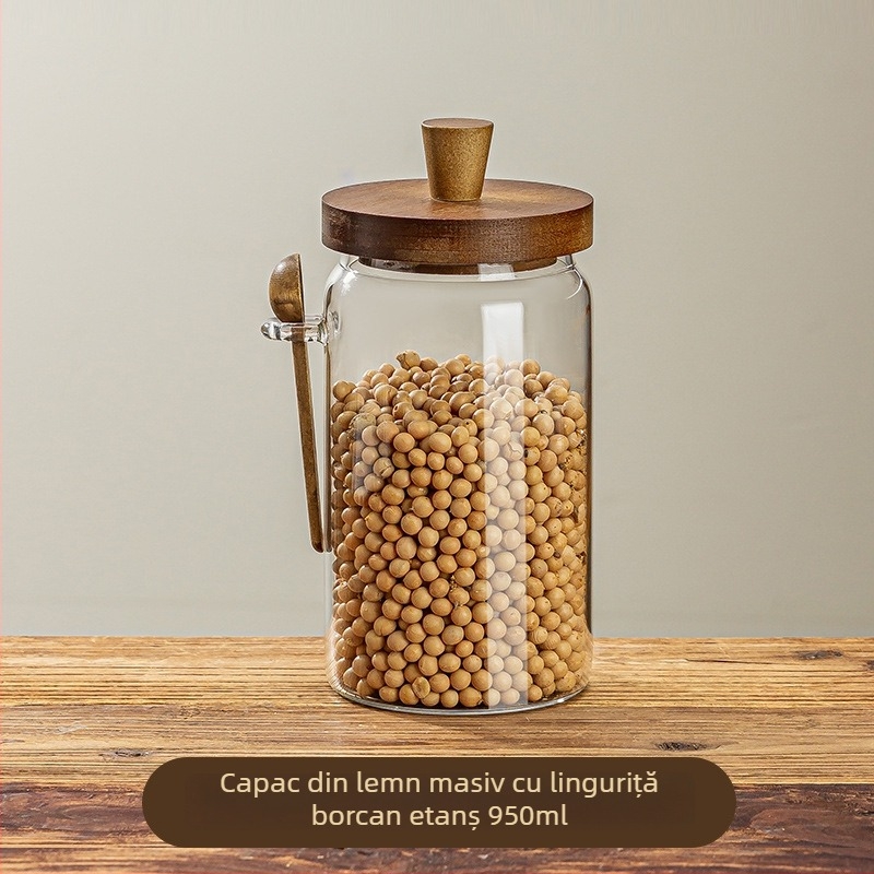 Borcan din sticlă cu vid, capac apăsător – recipient ermetic pentru boabe de cafea, ceai și lapte praf