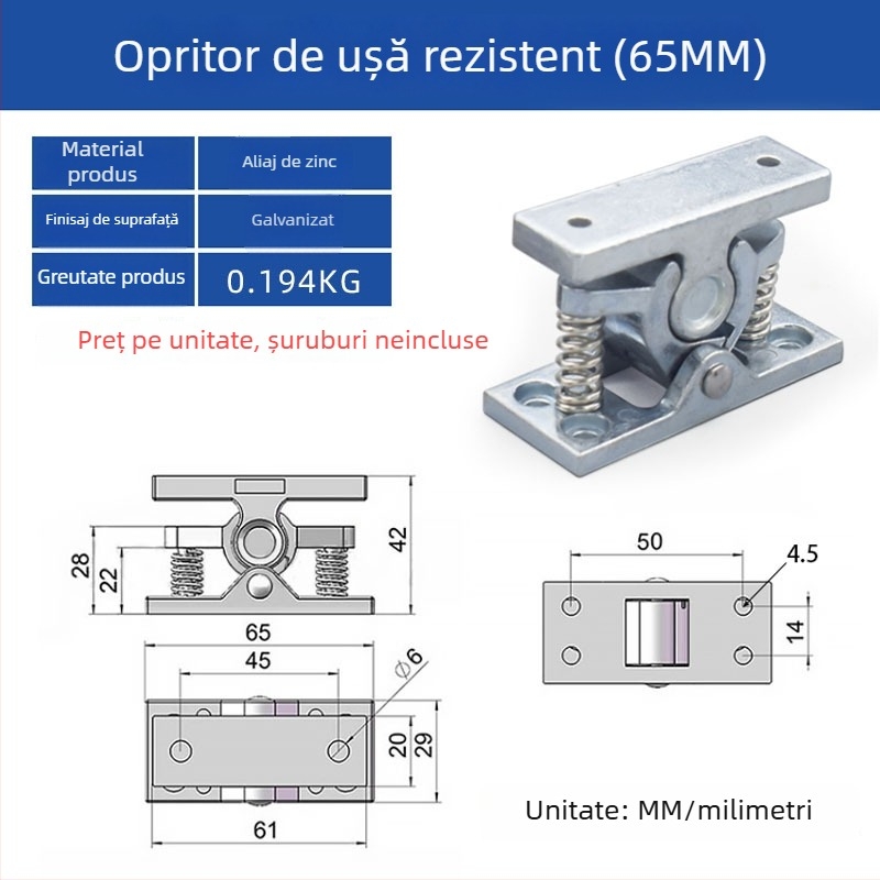 Mărgele tampon ușă, 65 mm, din oțel inoxidabil 304, montaj cu clips DK-101, stil modern minimalist