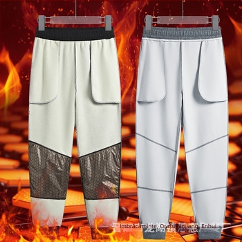 Pantaloni de trening pentru bărbați, căptuți cu fleece pentru iarnă, croială lejeră, talie joasă, amestec grafenă-cotton, picior drept