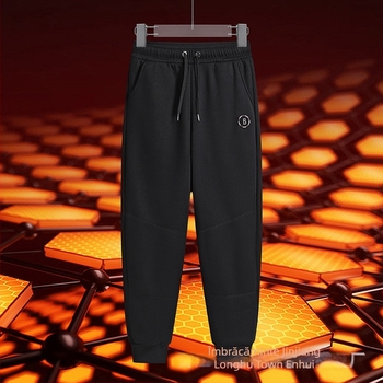Pantaloni de trening pentru bărbați, căptuți cu fleece pentru iarnă, croială lejeră, talie joasă, amestec grafenă-cotton, picior drept