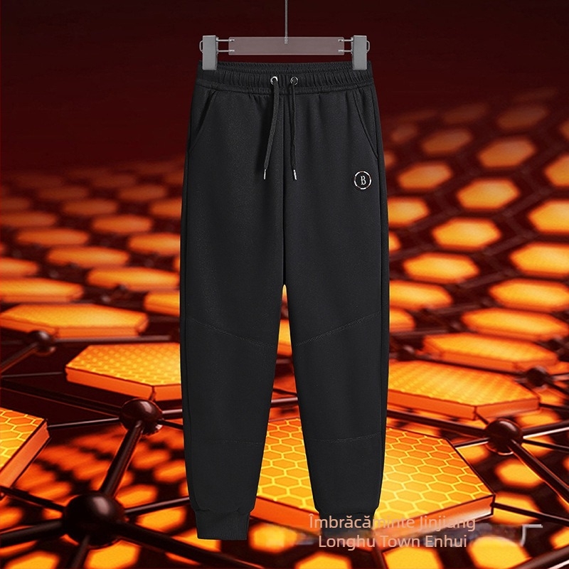 Pantaloni de trening pentru bărbați, căptuți cu fleece pentru iarnă, croială lejeră, talie joasă, amestec grafenă-cotton, picior drept