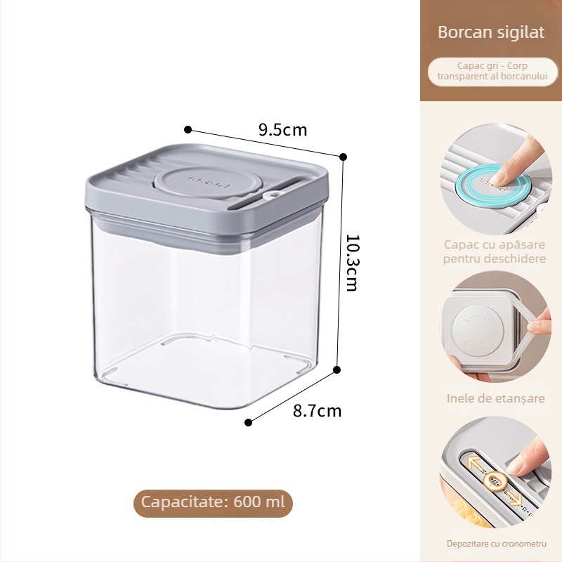 Containere pentru bucătărie din PET transparente, pătrate, set de 3 piese, cu sigiliu etanș, capacitate extra mare