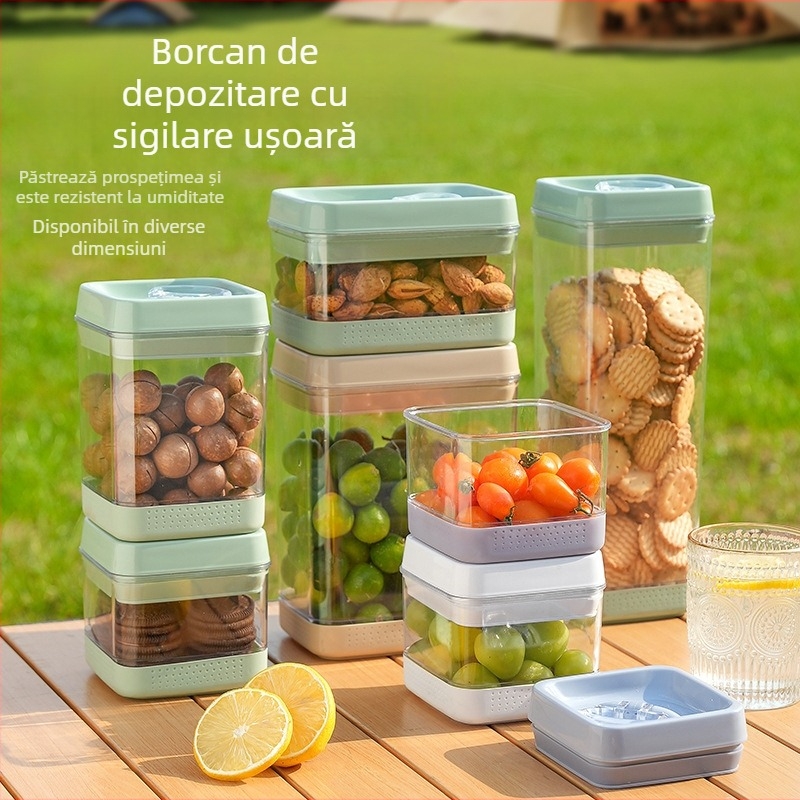Recipient pătrat din plastic, sigilat prin vacuum, pentru cereale, ceai și hrană pentru animale, 3,1–4 L