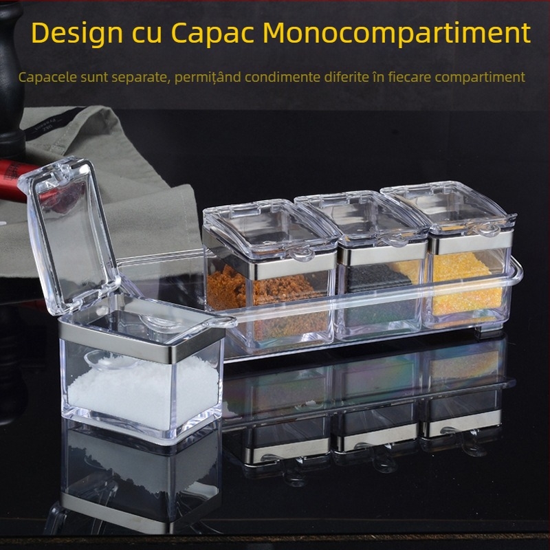 Cutie acrilică pentru condimente cu depozitare integrată în mai multe compartimente, borcan de condimente îngroșat, set pentru uz casnic și comercial