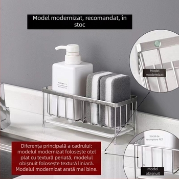 Coș de scurgere din oțel inoxidabil 304 pentru blat de bucătărie, fără găuri, recipient multifuncțional pentru condimente, organizator pentru detergenți și cârpe de curățat Tong'An Painting