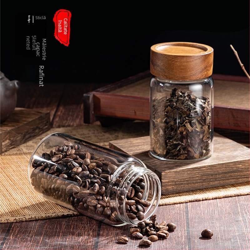 Borcan din sticlă, mic, sigilat, portabil, pentru cafea măcinată, boabe de cafea și ceai, de calitate alimentară