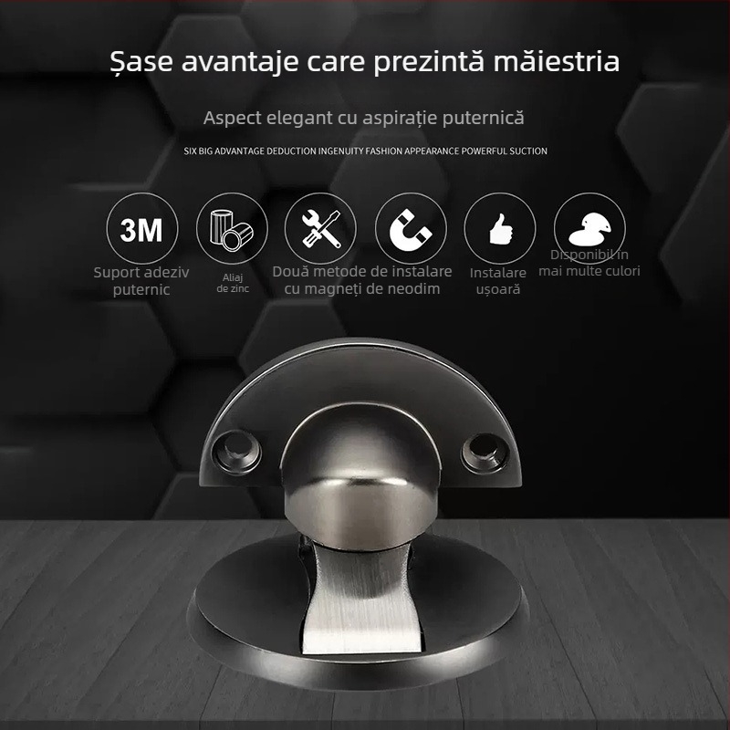 Stop de ușă pentru podea, fără găuri, magnet puternic, anti-coliziune, aliaj de zinc, pentru uz casnic