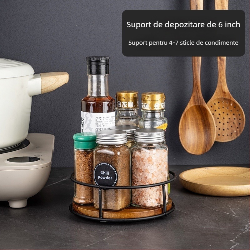 Tavă rotativă din lemn pentru birou – organizator pentru condimente, borcane și produse cosmetice