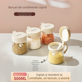 Set de borcane din sticlă pentru condimente, cu sticle de dozare și cutie de depozitare pentru bucătărie