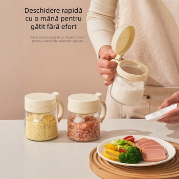 Set de borcane din sticlă pentru condimente, cu sticle de dozare și cutie de depozitare pentru bucătărie
